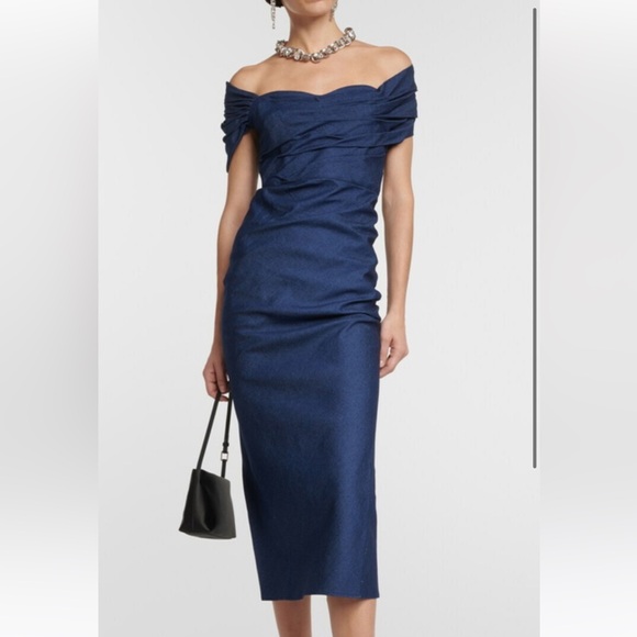 Carolina Herrera ruched off shoulder midi dress - new with tags - Picture 1 of 8